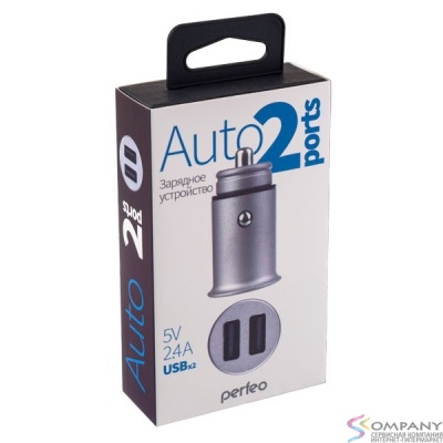 PERFEO Автомобильное зарядное устройство с двумя разъемами USB, 2x2.4А, черный, "AUTO 2" (PF_A4457)